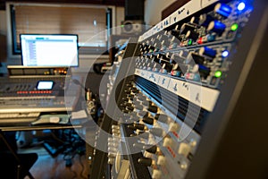 mixing consoles in a recording studio