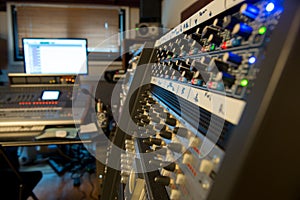mixing consoles in a recording studio photo