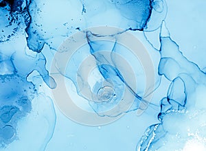 Mixing Inks. Fluid Wave Wallpaper. Blue Abstract