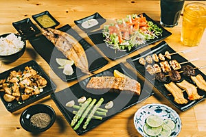 Mixing of Japanese food Izakaya style healthy concept