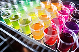 mixing vats full with colorful sports drink liquids