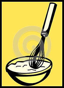 Mixing whisk and bowl baking utensils. Vector