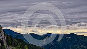 Mixnitz - Strange clouds and view from mount Roethelstein in Styria, Austria. Bushland and Hills