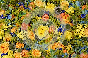 A mixture of beautiful decorative flowers with roses