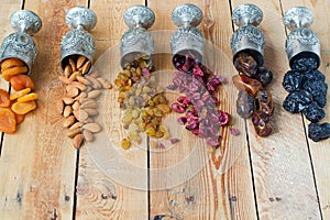 A mixture of dried fruits and nuts