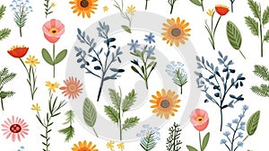 Mixture of flowers as pattern on white background