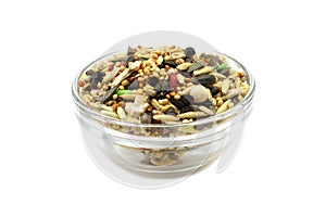 A mixture of grains and cereals in a glassware