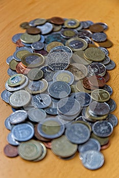 Mixture of old coins and legal tender of several countries