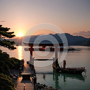 Miyajima, The famous Floating Torii gate, Japan. made with Generative AI