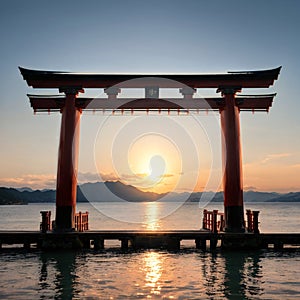 Miyajima, The famous Floating Torii gate, Japan. made with Generative AI