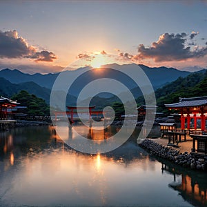 Miyajima, The famous Floating Torii gate, Japan. made with Generative AI