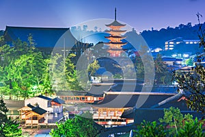 Miyajima, Hiroshima, Japan at Itsukushima at night