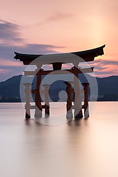 Miyajima island - Silhouette of the  Itsukushima Floating Torii Gate at sunset