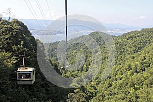 Miyajima Ropeway car in Hatsukaichi, Hiroshima which climbs Mount Misen of Miyajima Island. Cable car over mountain