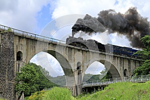 Miyamori bridge and steam locomotive photo