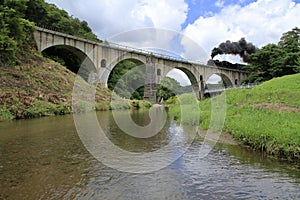 Miyamori bridge and steam locomotive photo
