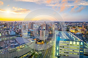 Miyazaki city downtown skyline cityscape  in Kyushu, Japan