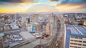 Miyazaki city downtown skyline cityscape  in Kyushu, Japan