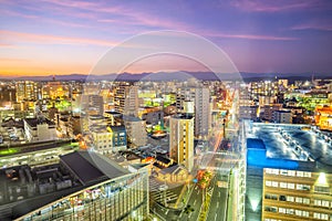 Miyazaki city downtown skyline cityscape  in Kyushu, Japan