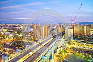 Miyazaki city downtown skyline cityscape  in Kyushu, Japan