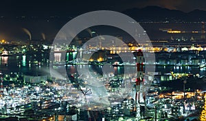 Mizushima industrial area in Japan at night