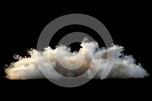 Realistic Cloud of White Smoke on a Black Background, Illuminated from Below, Creating a Dramatic Effect