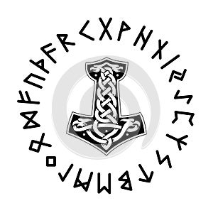 Mjolnir and Futhark Vikings Runes Pagan