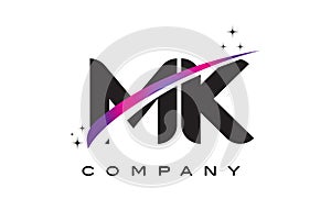 MK M K Black Letter Logo Design with Purple Magenta Swoosh photo