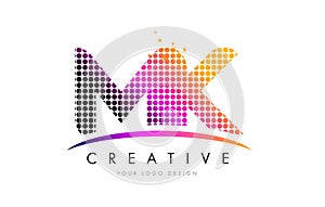 MK M K Letter Logo Design with Magenta Dots and Swoosh photo