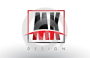 MK M K Logo Letters with Red and Black Colors and Swoosh. photo