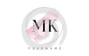MK M K Watercolor Letter Logo Design with Circular Brush Pattern photo