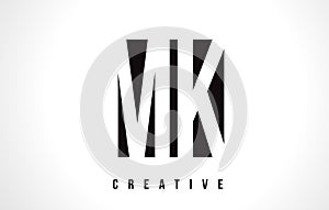 MK M K White Letter Logo Design with Black Square. photo