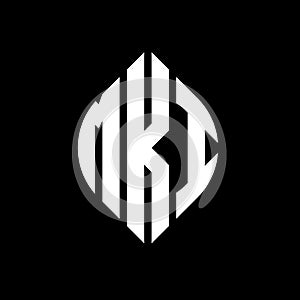 MKI circle letter logo design with circle and ellipse shape. MKI ellipse letters with typographic style. The three initials form a