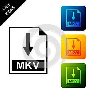 MKV file document icon. Download MKV button icon isolated. Set icons colorful square buttons photo