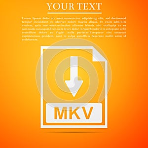 MKV file document icon. Download MKV button icon isolated on orange background photo