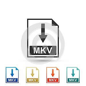 MKV file document icon. Download MKV button icon isolated on white background. Set elements in colored icons