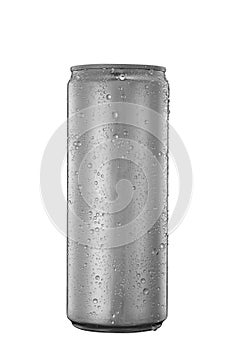 325 ml aluminum tin can with water drops isolated on white