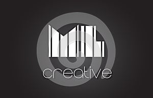 ML M L Letter Logo Design With White and Black Lines.
