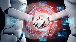 MLB 3D rendering humanoid robot handshake to collaborate future technology