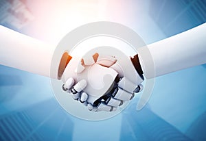 MLB 3D rendering humanoid robot handshake to collaborate future technology
