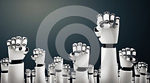 MLB Robot humanoid hands up to celebrate success achieved by using AI