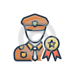 Color illustration icon for Mlitary, medal and officer