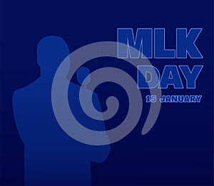MLK day 15 January poster. Silhouette of man speaking microphone vector illustration