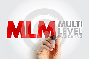 MLM Multi Level Marketing - monetary strategy used by direct sales companies to encourage existing distributors to recruit new