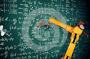 MLP Robot arm AI analyzing mathematics for mechanized industry problem solving