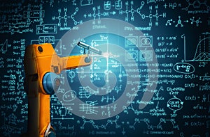 MLP Robot arm AI analyzing mathematics for mechanized industry problem solving