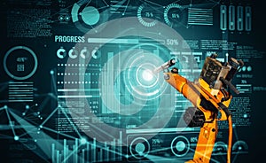 MLP Robot arm AI analyzing mathematics for mechanized industry problem solving