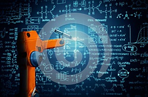 MLP Robot arm AI analyzing mathematics for mechanized industry problem solving