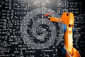 MLP Robot arm AI analyzing mathematics for mechanized industry problem solving