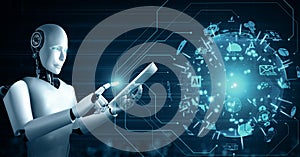 MLP Robot hominoid using tablet computer for global network connection
